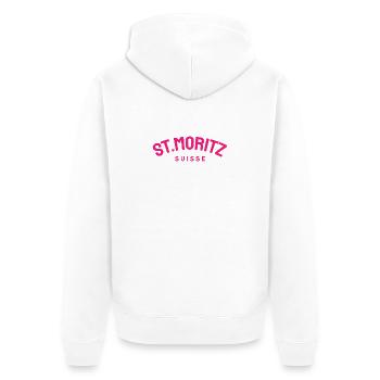 St. Moritz - Suisse - Switzerland - Swiss - Unisex Premium Organic Zip Hoodie - white - Back - Thijin (182cm)