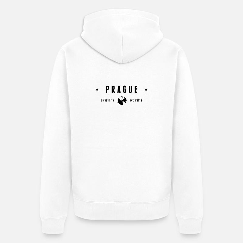 Prague Coordonnées GPS République Tchèque - Veste à capuche bio Premium Unisexe - blanc