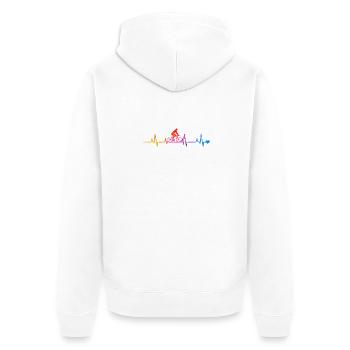 Regenbogenradeln mit Herzschlag - Unisex Premium Bio Zip Hoodie - Weiß - Hinten - Thijin (182cm)