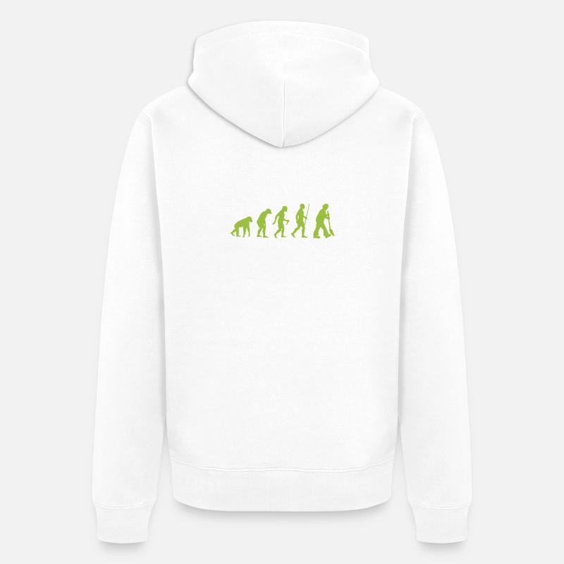 Evolution - vom Urmensch zum Gartenfreund - Unisex Premium Bio Zip Hoodie - Weiß