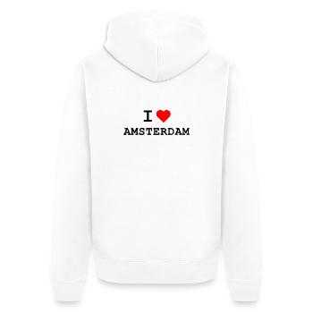Ich liebe Amsterdam - I love Amsterdam - Unisex Premium Bio Zip Hoodie - Weiß - Hinten - Thijin (182cm)