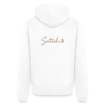Satoshi Bitcoin Schriftzug Design Gold - Unisex Premium Bio Zip Hoodie - Weiß - Hinten - Thijin (182cm)