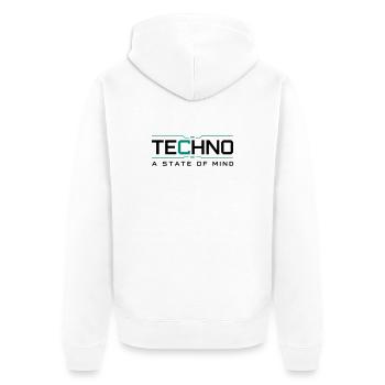 Techno - A State of Mind - Unisex Premium Bio Zip Hoodie - Weiß - Hinten - Thijin (182cm)