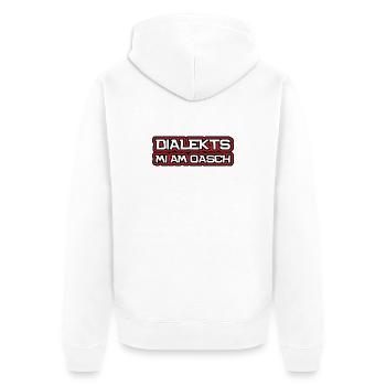 Dialekts mi am Oasch, bayrisch, österreichisch - Unisex Premium Bio Zip Hoodie - Weiß - Hinten - Thijin (182cm)