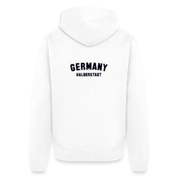 HALBERSTADT Germany - Unisex Premium Bio Zip Hoodie - Weiß - Hinten - Thijin (182cm)