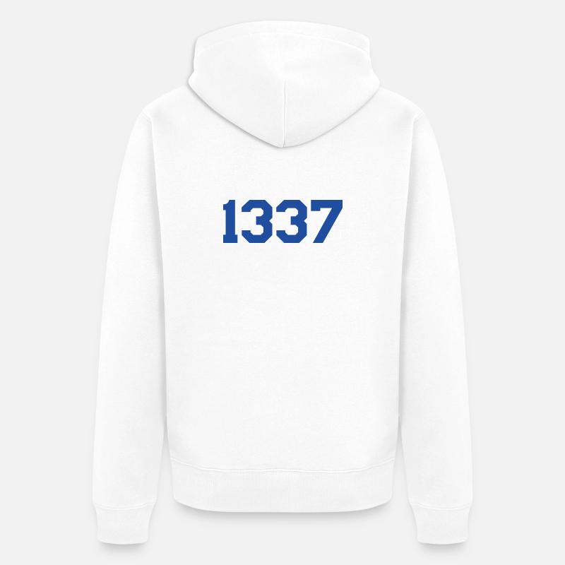1337 – Conception en texte bleu - Veste à capuche bio Premium Unisexe - blanc