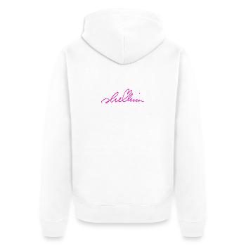 Magenta Graffiti Signatur auf Schwarz - Unisex Premium Bio Zip Hoodie - Weiß - Hinten - Thijin (182cm)
