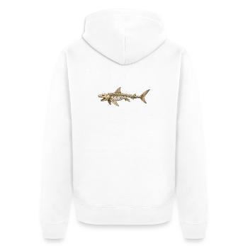 Angler Hai Skelett Fossil Ozean Motiv  - Unisex Premium Bio Zip Hoodie - Weiß - Hinten - Thijin (182cm)