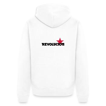 [ Revolucion ] - Unisex Premium Bio Zip Hoodie - Weiß - Hinten - Thijin (182cm)
