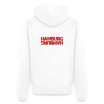 Hambourg, Allemagne, Typographie audacieuse - Veste à capuche bio Premium Unisexe - blanc - Dos - Thijin (182cm)