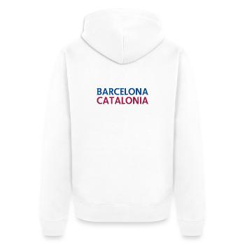 Barcelona – Katalonien Lyrisches Design - Unisex Premium Bio Zip Hoodie - Weiß - Hinten - Thijin (182cm)