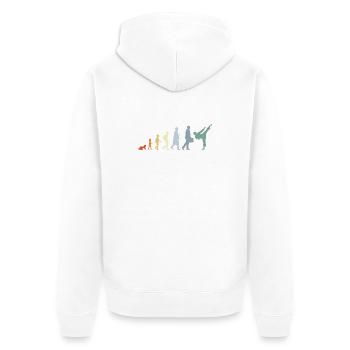 Retro Karateka Evolution - Unisex Premium Bio Zip Hoodie - Weiß - Hinten - Thijin (182cm)