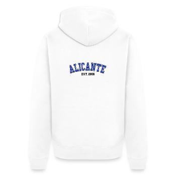Alicante gegründet 2006 - Unisex Premium Bio Zip Hoodie - Weiß - Hinten - Thijin (182cm)