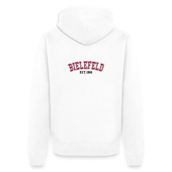 Bielefeld Est. 1986 - Unisex Premium Organic Zip Hoodie - white - Back - Thijin (182cm)