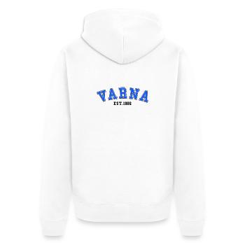 Varna Fondée en 1986 - Veste à capuche bio Premium Unisexe - blanc - Dos - Thijin (182cm)