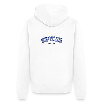 Montpellier gegründet 1966 - Unisex Premium Bio Zip Hoodie - Weiß - Hinten - Thijin (182cm)