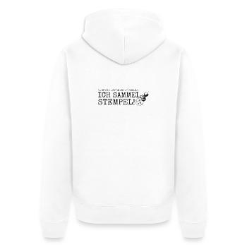 Schritte sammeln kann jeder – Ich sammel Stempel - Unisex Premium Bio Zip Hoodie - Weiß - Hinten - Thijin (182cm)