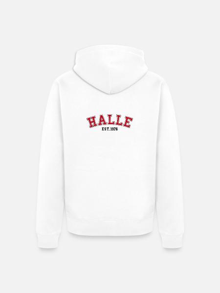 Halle fondée en 1976 - Veste à capuche bio Premium Unisexe - blanc