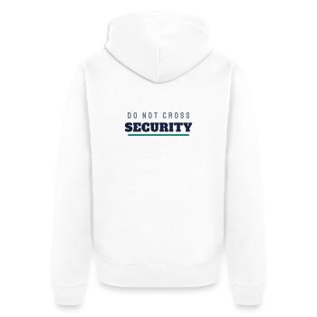 Security College Schriftzug - Türsteher Ordner - Unisex Premium Bio Zip Hoodie - Weiß - Hinten - Thijin (182cm)