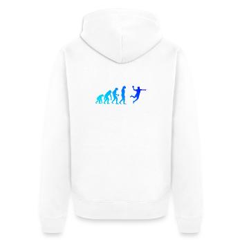 Geschenkidee für den Kreisläufer mit Handballspiel - Unisex Premium Bio Zip Hoodie - Weiß - Hinten - Thijin (182cm)