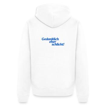Gedanklich eher schlicht! - Unisex Premium Bio Zip Hoodie - Weiß - Hinten - Thijin (182cm)