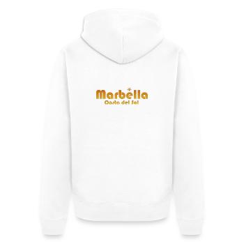 Marbella Costa del Sol-Sunburst Text - Unisex Premium Bio Zip Hoodie - Weiß - Hinten - Thijin (182cm)