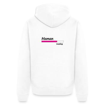 Maman loading... Please Wait - Future Mère - Veste à capuche bio Premium Unisexe - blanc - Dos - Thijin (182cm)