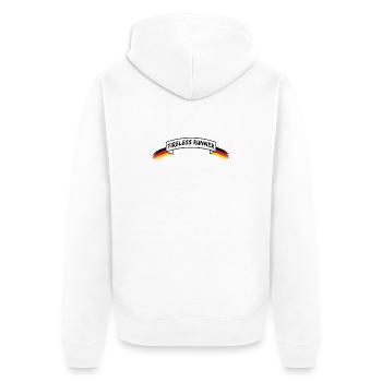 Coureur infatigable | Bannière allemande - Veste à capuche bio Premium Unisexe - blanc - Dos - Thijin (182cm)