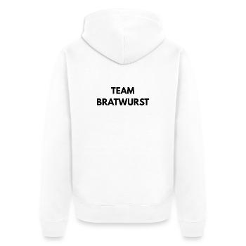 Team Bratwurst – Lustiger Spruch - Unisex Premium Bio Zip Hoodie - Weiß - Hinten - Thijin (182cm)