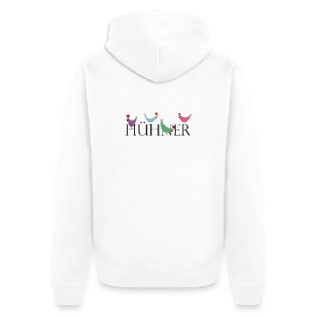 Humorvolle Hühner mit Wortspiel - Unisex Premium Bio Zip Hoodie - Weiß - Hinten - Thijin (182cm)