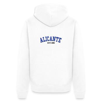 Alicante gegründet 1985 - Unisex Premium Bio Zip Hoodie - Weiß - Hinten - Thijin (182cm)