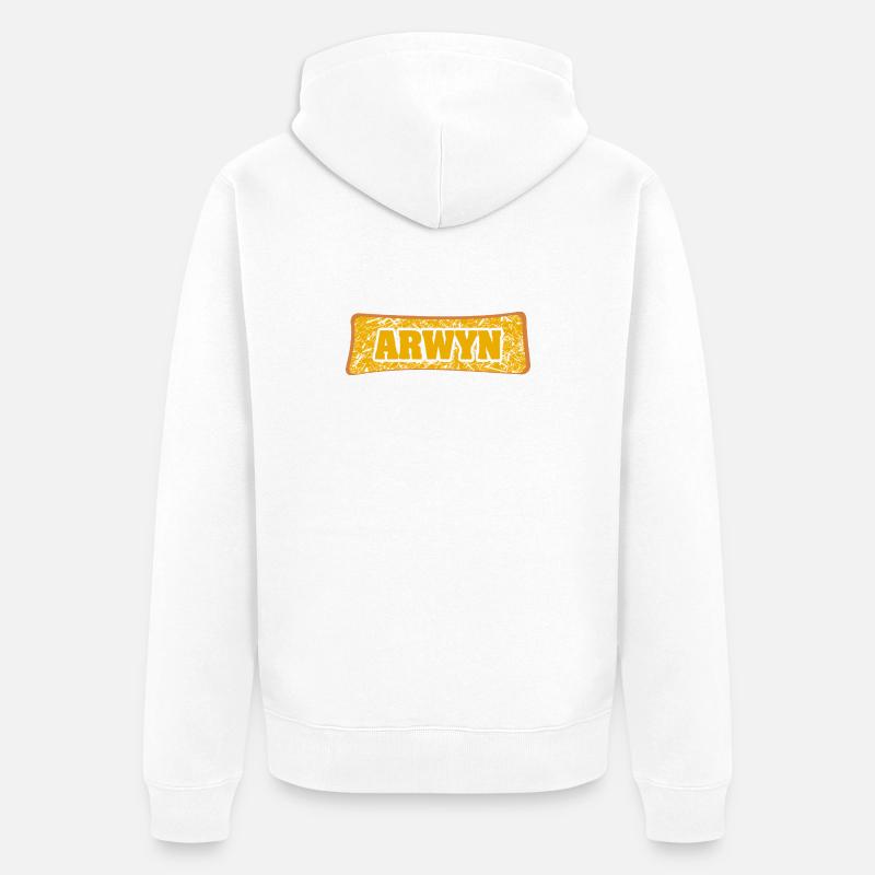 Arwyn Graffiti Nom Imprimé - Veste à capuche bio Premium Unisexe - blanc