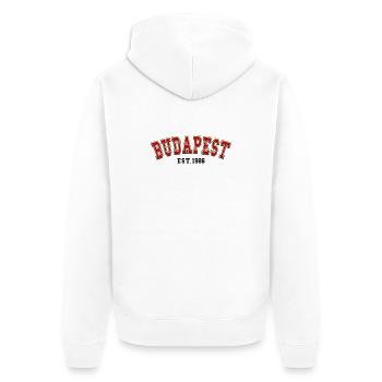 Budapest, gegründet 1986 - Unisex Premium Bio Zip Hoodie - Weiß - Hinten - Thijin (182cm)