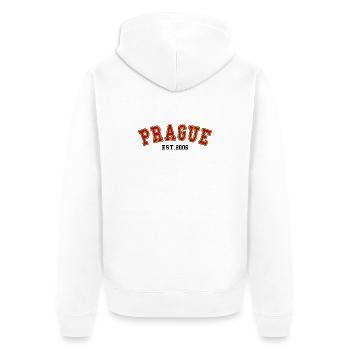 Prag gegründet 2006 - Unisex Premium Bio Zip Hoodie - Weiß - Hinten - Thijin (182cm)