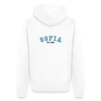 Sofia Est. 1986 - Unisex Premium Organic Zip Hoodie - white - Back - Thijin (182cm)