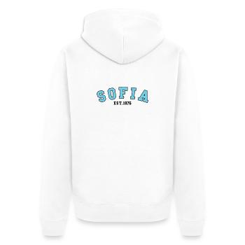 Sofia Est. 1976 - Unisex Premium Organic Zip Hoodie - white - Back - Thijin (182cm)