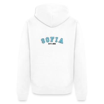 Sofia Est. 1966 - Unisex Premium Organic Zip Hoodie - white - Back - Thijin (182cm)
