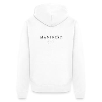 Manifest 777 Schwarz - Unisex Premium Bio Zip Hoodie - Weiß - Hinten - Thijin (182cm)