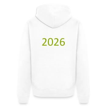 Conception de gabarit pour l’anniversaire vert 2026 - Veste à capuche bio Premium Unisexe - blanc - Dos - Thijin (182cm)