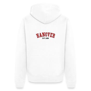 Hannover gegründet 1996 - Unisex Premium Bio Zip Hoodie - Weiß - Hinten - Thijin (182cm)