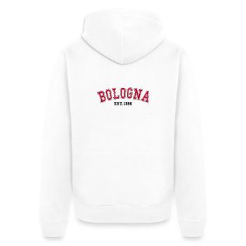 Bologne Fondée en 1986 - Veste à capuche bio Premium Unisexe - blanc - Dos - Thijin (182cm)