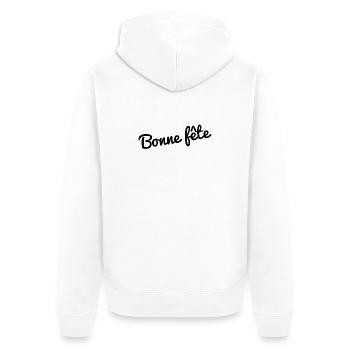 HERZLICHEN GLÜCKWUNSCH ZUM GEBURTSTAG. MUTTERTAG. VATERTAG. PARTEI - Unisex Premium Bio Zip Hoodie - Weiß - Hinten - Thijin (182cm)