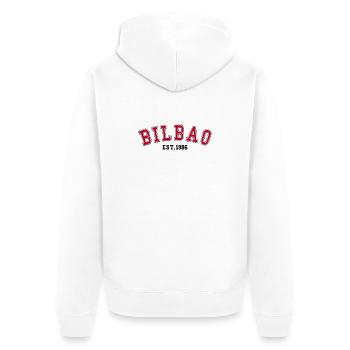 Bilbao gegründet 1986 - Unisex Premium Bio Zip Hoodie - Weiß - Hinten - Thijin (182cm)