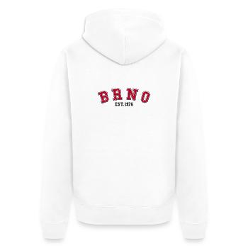 Brünn gegründet 1976 - Unisex Premium Bio Zip Hoodie - Weiß - Hinten - Thijin (182cm)