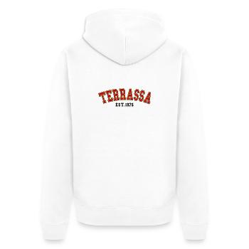 Terrassa Est. 1976 - Unisex Premium Organic Zip Hoodie - white - Back - Thijin (182cm)