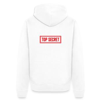 Topgeheimes Grunge-Gummistempel-Vintage-Siegeldesign - Unisex Premium Bio Zip Hoodie - Weiß - Hinten - Thijin (182cm)