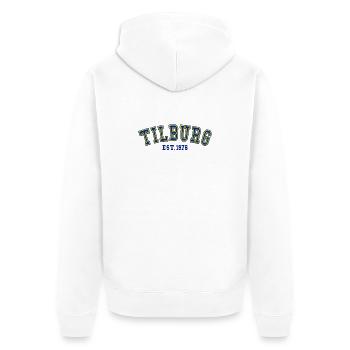 Tilburg gegründet 1976 - Unisex Premium Bio Zip Hoodie - Weiß - Hinten - Thijin (182cm)