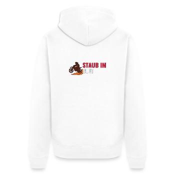 Staub im Blut – Motocross Shirt Geschenkidee - Unisex Premium Bio Zip Hoodie - Weiß - Hinten - Thijin (182cm)