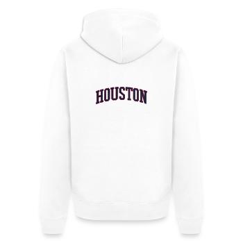 Houston Varsity Bogen Schriftzug - Unisex Premium Bio Zip Hoodie - Weiß - Hinten - Thijin (182cm)