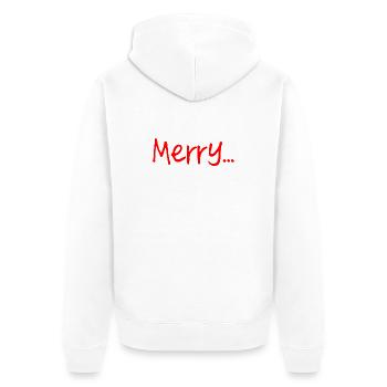 Roter fröhlicher Schriftzug auf Schwarz - Unisex Premium Bio Zip Hoodie - Weiß - Hinten - Thijin (182cm)